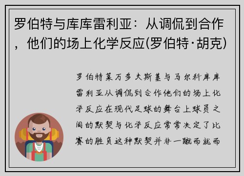 罗伯特与库库雷利亚：从调侃到合作，他们的场上化学反应(罗伯特·胡克)