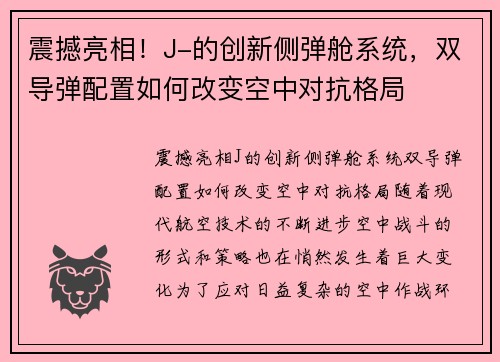 震撼亮相！J-的创新侧弹舱系统，双导弹配置如何改变空中对抗格局