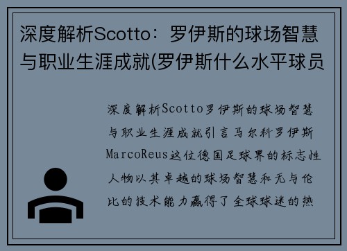 深度解析Scotto：罗伊斯的球场智慧与职业生涯成就(罗伊斯什么水平球员)