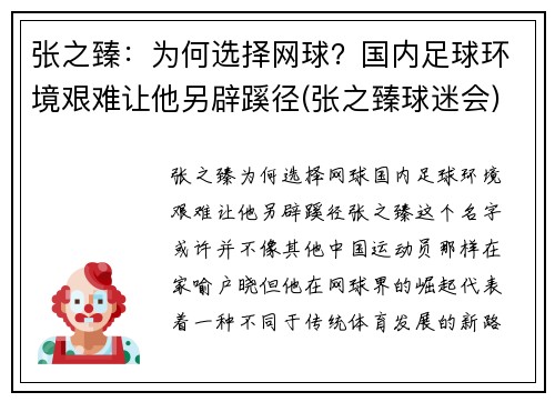 张之臻：为何选择网球？国内足球环境艰难让他另辟蹊径(张之臻球迷会)